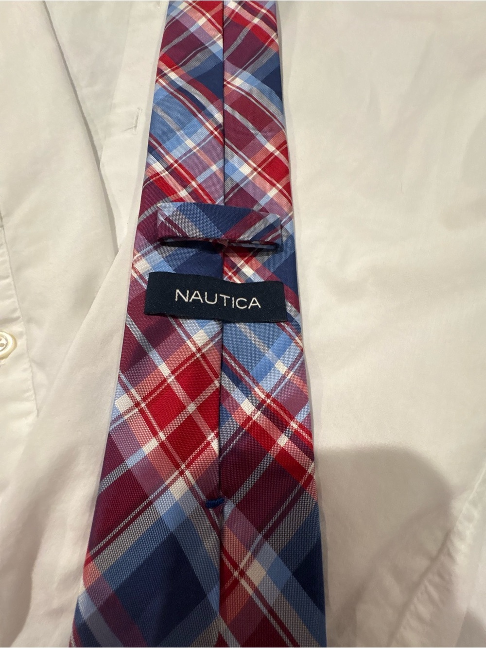 Nautica Red, Blue & White Plaid Men's Tie